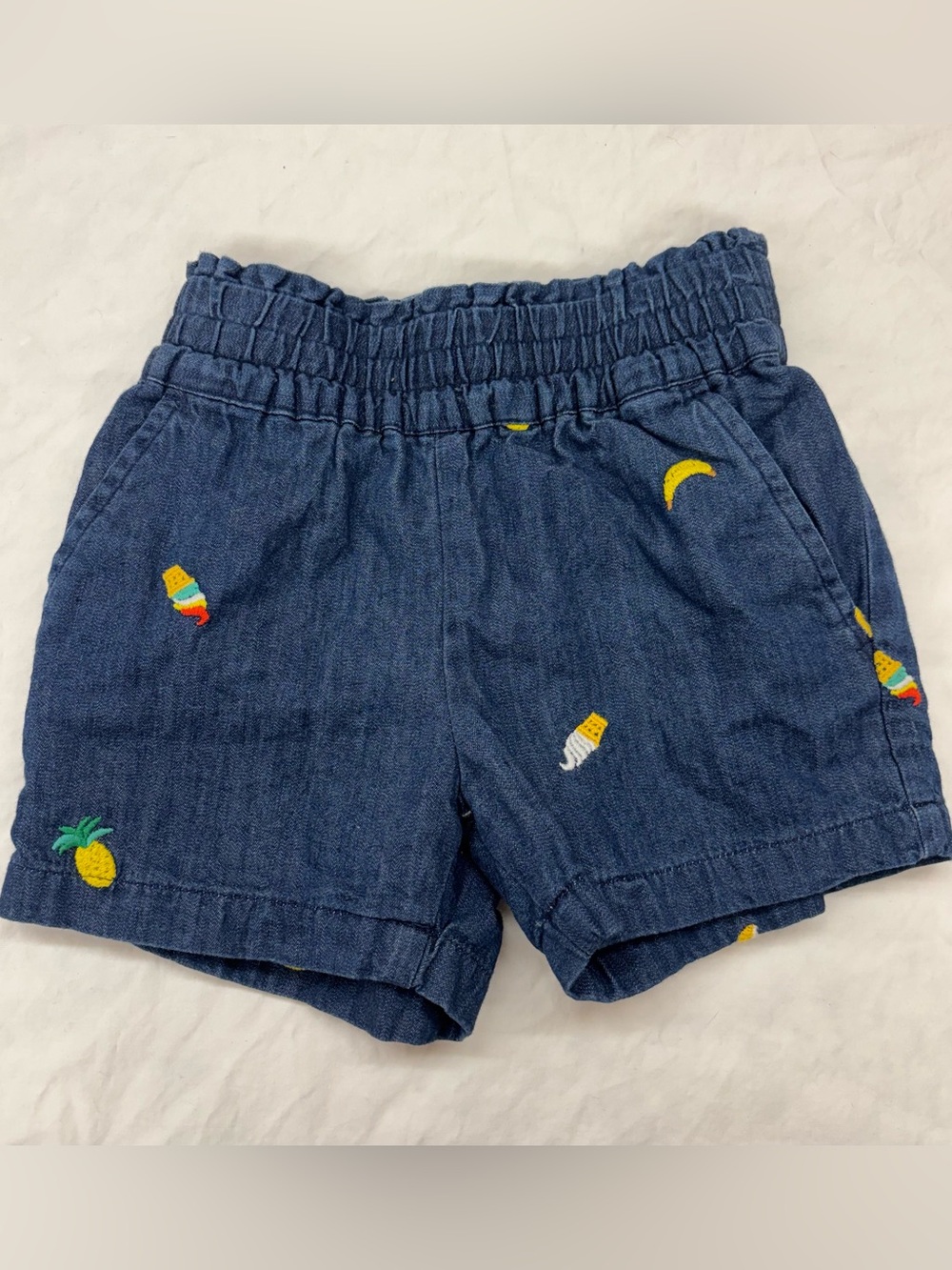 Hanna Andersson Navy Denim Shorts Embroidered Fruit Ice Cream Size 100/4